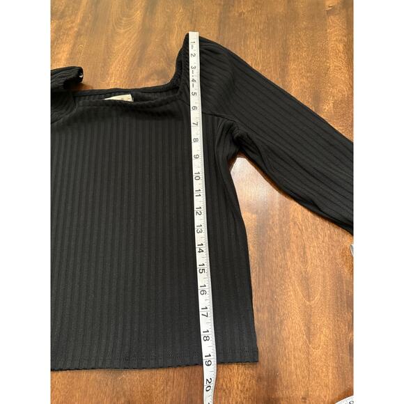 Madewell Women's Black Ribbed Square-Neck Long-Sleeve Tee Size Medium - Picture 10 of 11